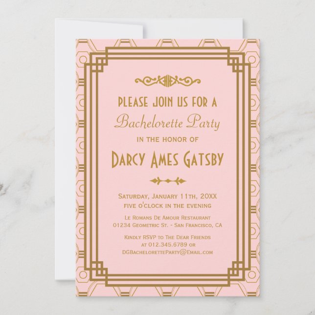 Art Deco Bachelorette Party Invitations (Front)