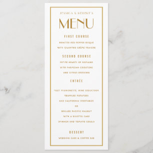 Art Deco Backer Gold Border Wedding Menu Card