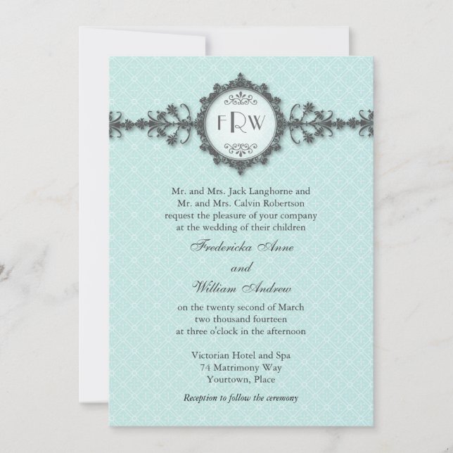 Art Deco Band Aqua Wedding Invitation (Front)