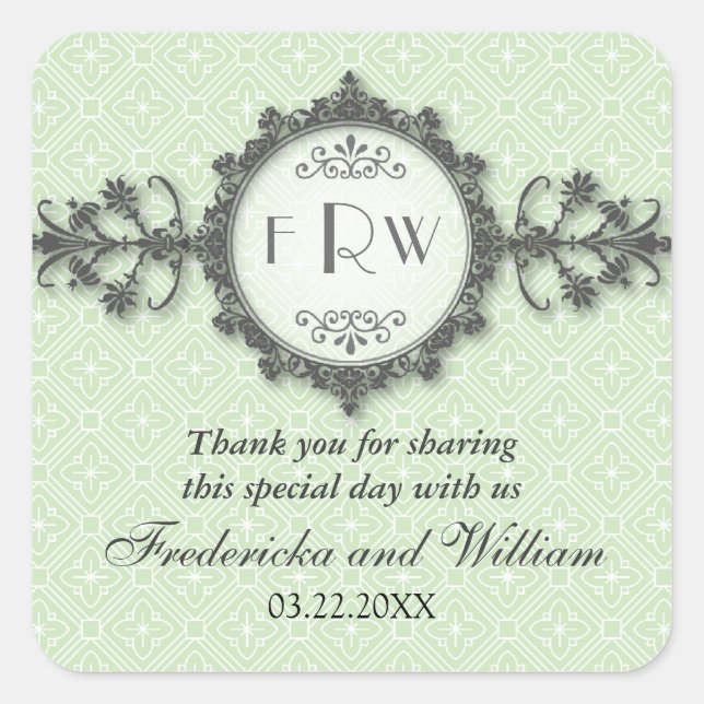 Art Deco Band Sage Wedding Sticker (Front)