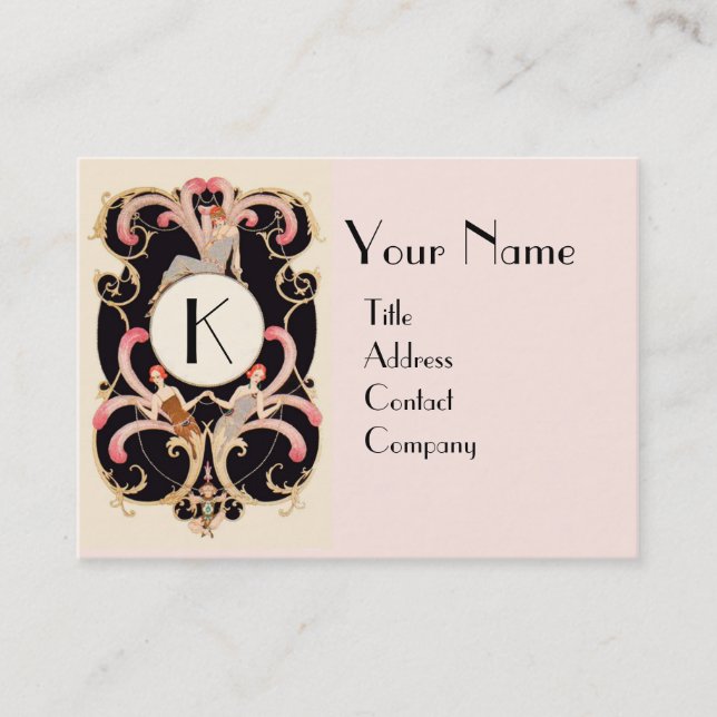 ART DECO BEAUTY FASHION COSTUME DESIGNER MONOGRAM BUSINESS CARD (Front)
