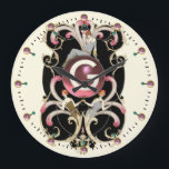 ART DECO BEAUTY FASHION PINK GEMSTONE MONOGRAM LARGE CLOCK<br><div class="desc">Vibrant , classy French Art Deco  high fashion illustration.Monogram design with 3D ruby gem stone, beautiful ladies, pink feathers, swirls in black  white , red, pink fuchsia  colours .Cool , modern and artistic design by Bulgan Lumini (c)</div>
