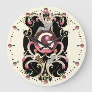 ART DECO BEAUTY FASHION PINK GEMSTONE MONOGRAM LARGE CLOCK