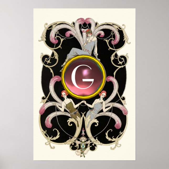 ART DECO BEAUTY FASHION PINK GEMSTONE MONOGRAM POSTER (Front)