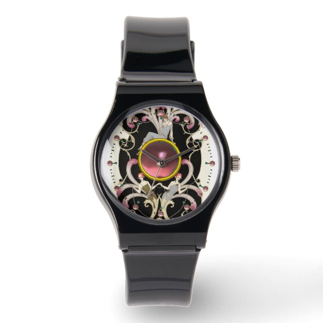 ART DECO BEAUTY FASHION PINK GEMSTONE WATCH (Front)