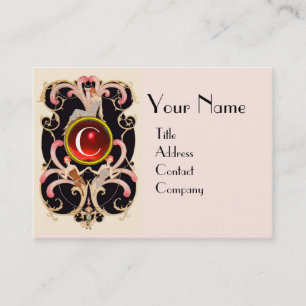 ART DECO BEAUTY FASHION RED RUBY GEMSTONE MONOGRAM BUSINESS CARD