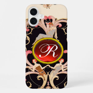 ART DECO BEAUTY FASHION RED RUBY GEMSTONE MONOGRAM iPhone CASE