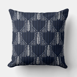 Art Deco Beetle Dashed Pattern - Grey on Navy Blue Cushion