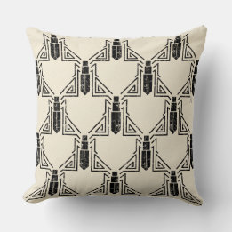 Art Deco Beetle Pattern - Black on Cream Cushion