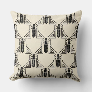 Art Deco Beetle Pattern - Black on Cream Cushion