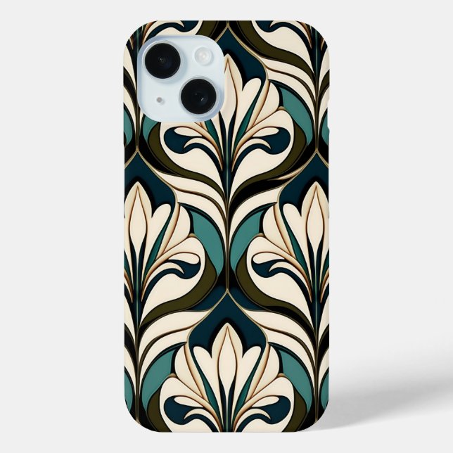 Art Deco Beige And Teal Case-Mate iPhone Case (Back)