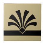 Art Deco Beige Black Geometric Flower Element 06 Ceramic Tile<br><div class="desc">Elegant black art deco style geometric flower element ornament on a beige background decorative ceramic tile. Sleek chic design,  perfect for a modern or art deco retro vintage style interior.</div>