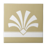 Art Deco Beige White Geometric Flower Element 06 Ceramic Tile<br><div class="desc">Elegant white art deco style geometric flower element ornament on a beige background decorative ceramic tile. Sleek chic design,  perfect for a modern or art deco retro vintage style interior.</div>