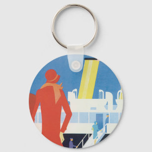 Art Deco Belgian Ferry Poster Key Ring