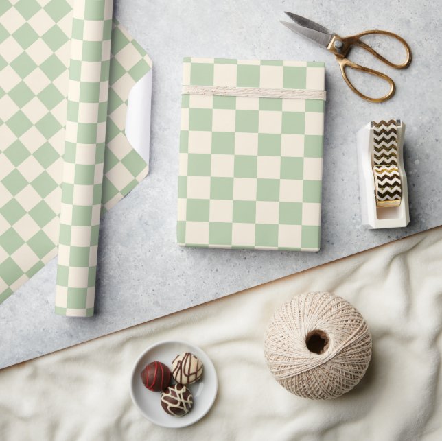 Art Deco Bi-plane Check - green chequerboard. Wrapping Paper (Crafts)