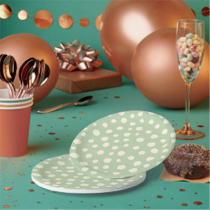 Art Deco Bi-plane Clouds - cream green polka dots. Paper Plate