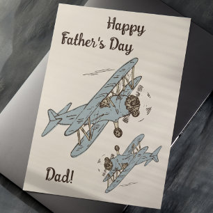 Art Deco Bi-planes - blue Happy Birthday + name. Card