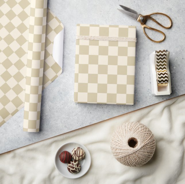 Art Deco Bi-planes Check - beige chequerboard. Wrapping Paper (Crafts)