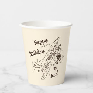 Art Deco Bi-planes - Happy Birthday + name. Paper Cups