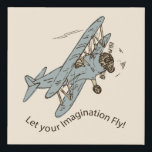 Art Deco Bi-planes - let your imagination fly. Faux Canvas Print<br><div class="desc">Hand-drawn retro steel blue bi-plane set on a cream background. This is a transparent image and text is a fixed part of the image. You can change the background color and the size and position of the image, and add more text (maybe add a name?). This design matches the Art...</div>