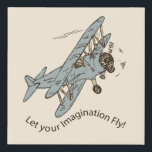 Art Deco Bi-planes - let your imagination fly. Faux Canvas Print<br><div class="desc">Hand-drawn retro steel blue bi-plane set on a cream background. This is a transparent image and text is a fixed part of the image. You can change the background color and the size and position of the image, and add more text (maybe add a name?). This design matches the Art...</div>