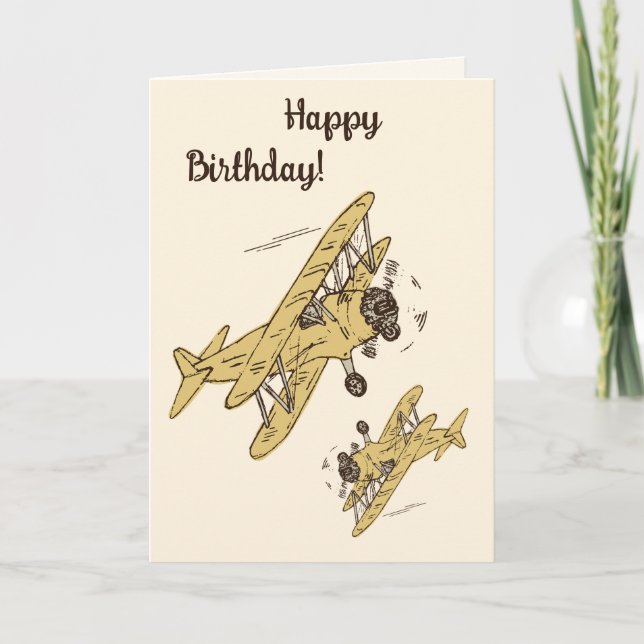 Art Deco Bi-planes - yellow Happy Birthday. Card (Front)