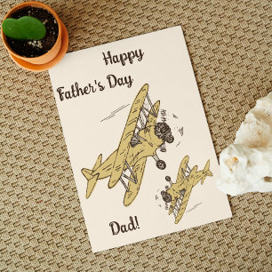 Art Deco Bi-planes - yellow Happy Birthday + name. Card