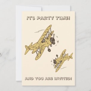 Art Deco Bi-planes - yellow Party Time + details Invitation