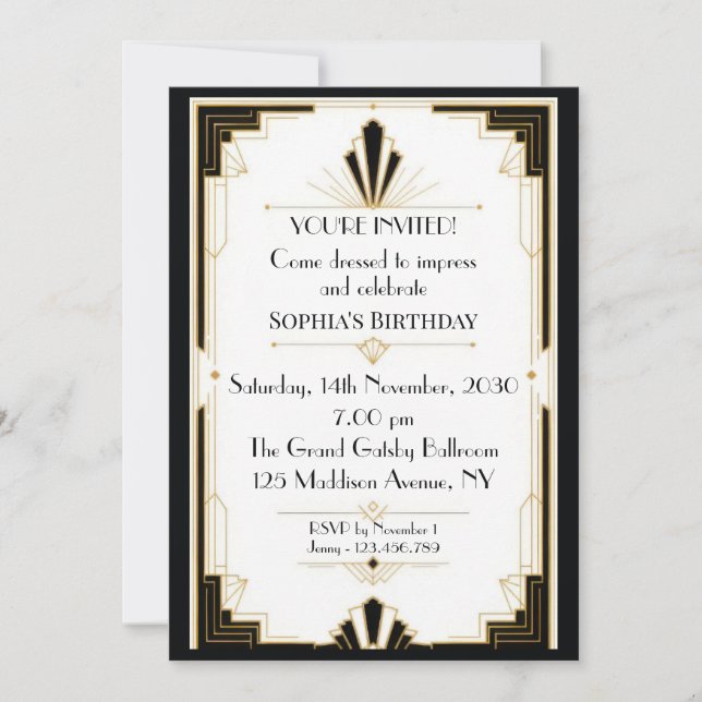 Art Deco Birthday Invitation (Front)