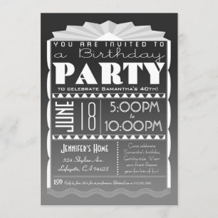 Art Deco Birthday Invitation - Gatsby Style Grey