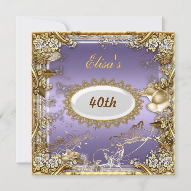 Art Deco Birthday Party Black Gold Mauve Invitation (Front)