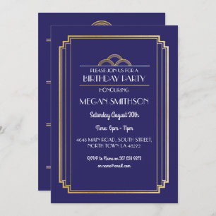 Art Deco Birthday Party Invite Navy 1920s 21 30 40
