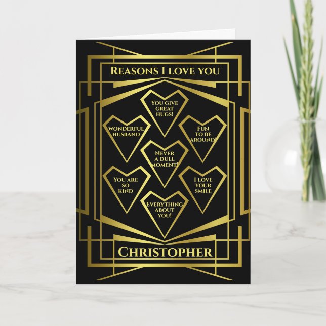 Art Deco Birthday Reasons I Love You Card (Front)