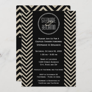 Art Deco Black and Beige Chevron Pattern Invitation