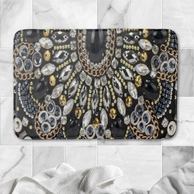 art deco black and gold bohemian pattern  bath mat (art deco black and gold bohemian pattern bath mat)