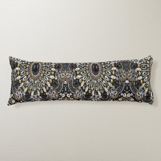 art deco black and gold bohemian pattern  body cushion (Front)