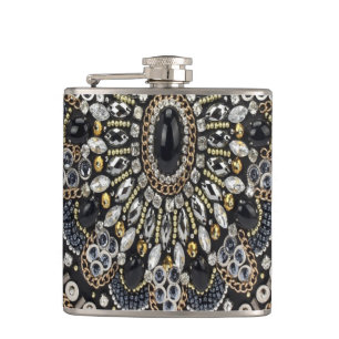 art deco black and gold bohemian pattern hip flask