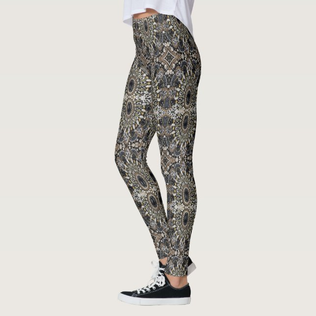 art deco black and gold bohemian pattern  leggings (Left)