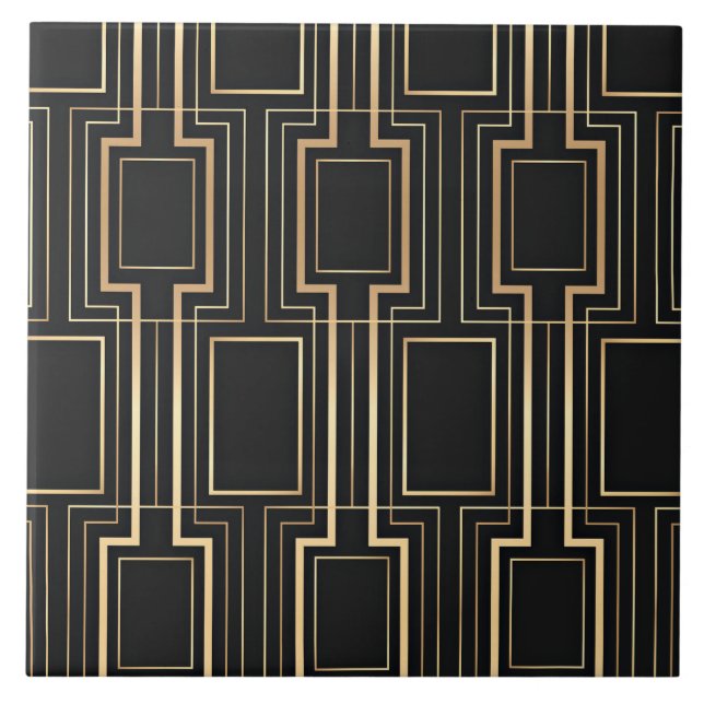 Art deco black and gold ceramic tile (Front)