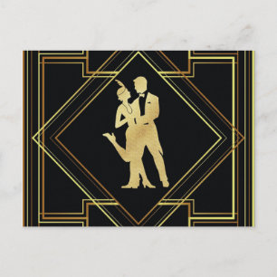 Art Deco black and gold flapper 1920s Postcard