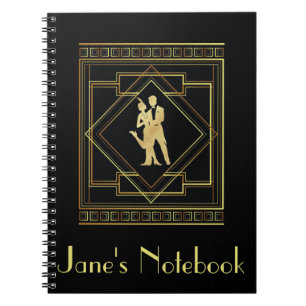 Art Deco black and gold flapper gatsby 1920s Notebook