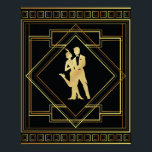 Art Deco black and gold geometric flapper 20s Poster<br><div class="desc">Black and gold style Art Deco theme geometric design of flappers from the 1920s roaring twenties era. Vintage style.</div>