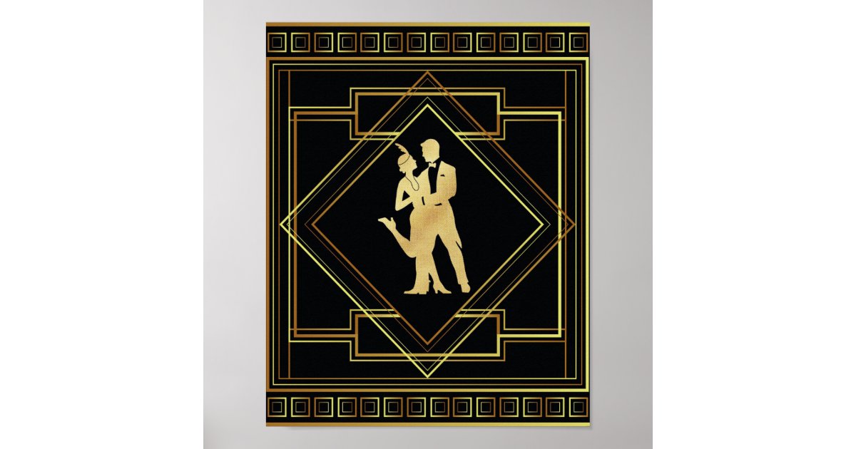 Art Deco black and gold geometric flapper 20s Poster