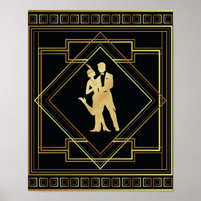 Art Deco black and gold geometric flapper 20s Poster (Front)