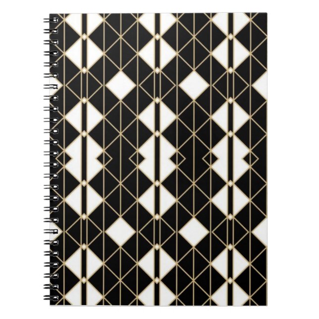 Art Deco Black and Gold Geometric luxury Notebook (Front)