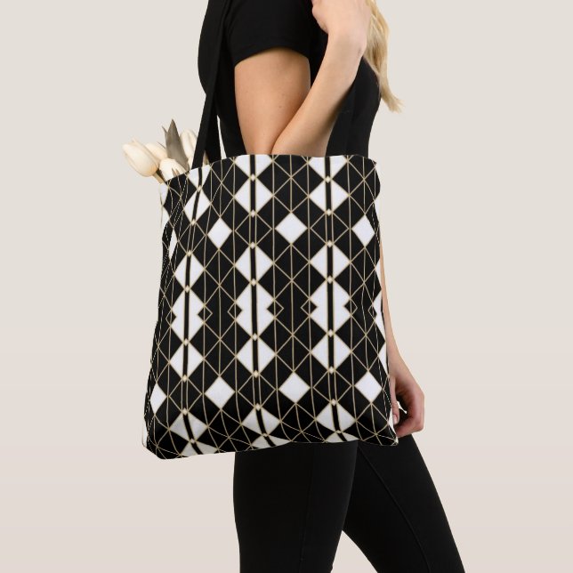 Art Deco Black and Gold Geometric luxury Tote Bag (Close Up)