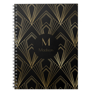 Art Deco Black and Gold Geometric Pattern Notebook