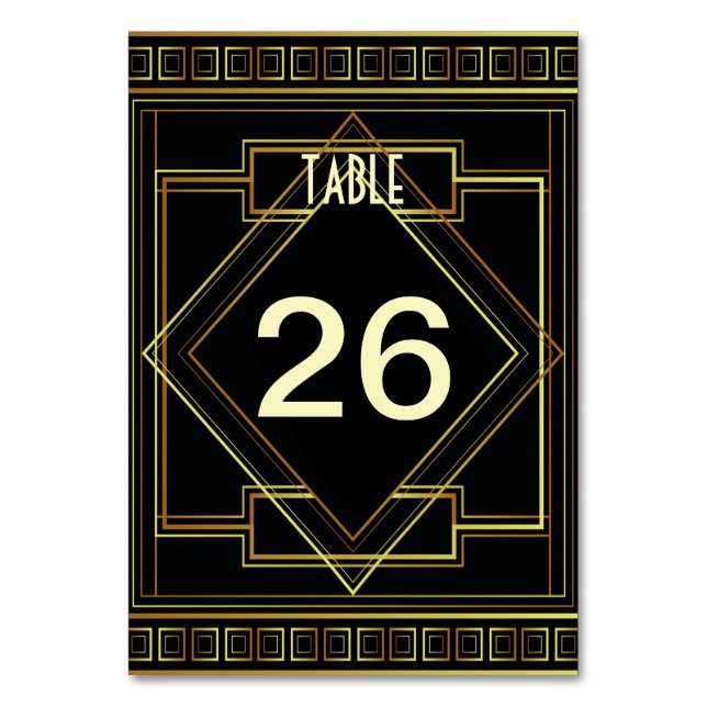 art deco black and gold great gatsby wedding table number (Front)