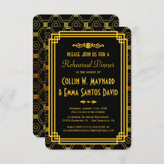 Art Deco Black and Gold Rehearsal Dinner Invitation