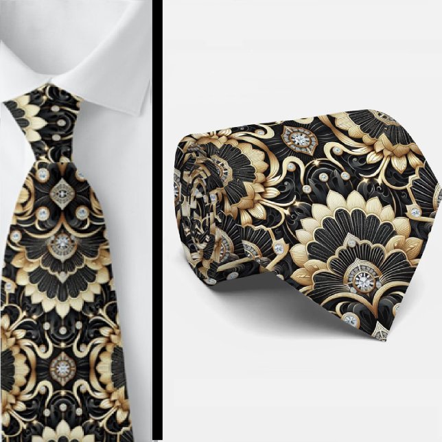 Art Deco Black and Gold Seashell Pattern Neck Tie (Creator Uploaded)